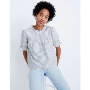 Madewell Ruffle-Neck Keyhole Top in Stripe